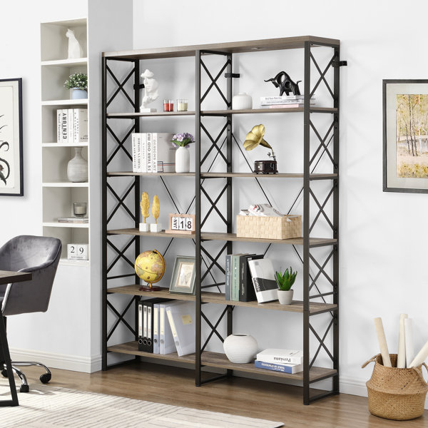 Gracie Oaks Khajag Double Wide 6 Tier Etagere Bookcase Vintage